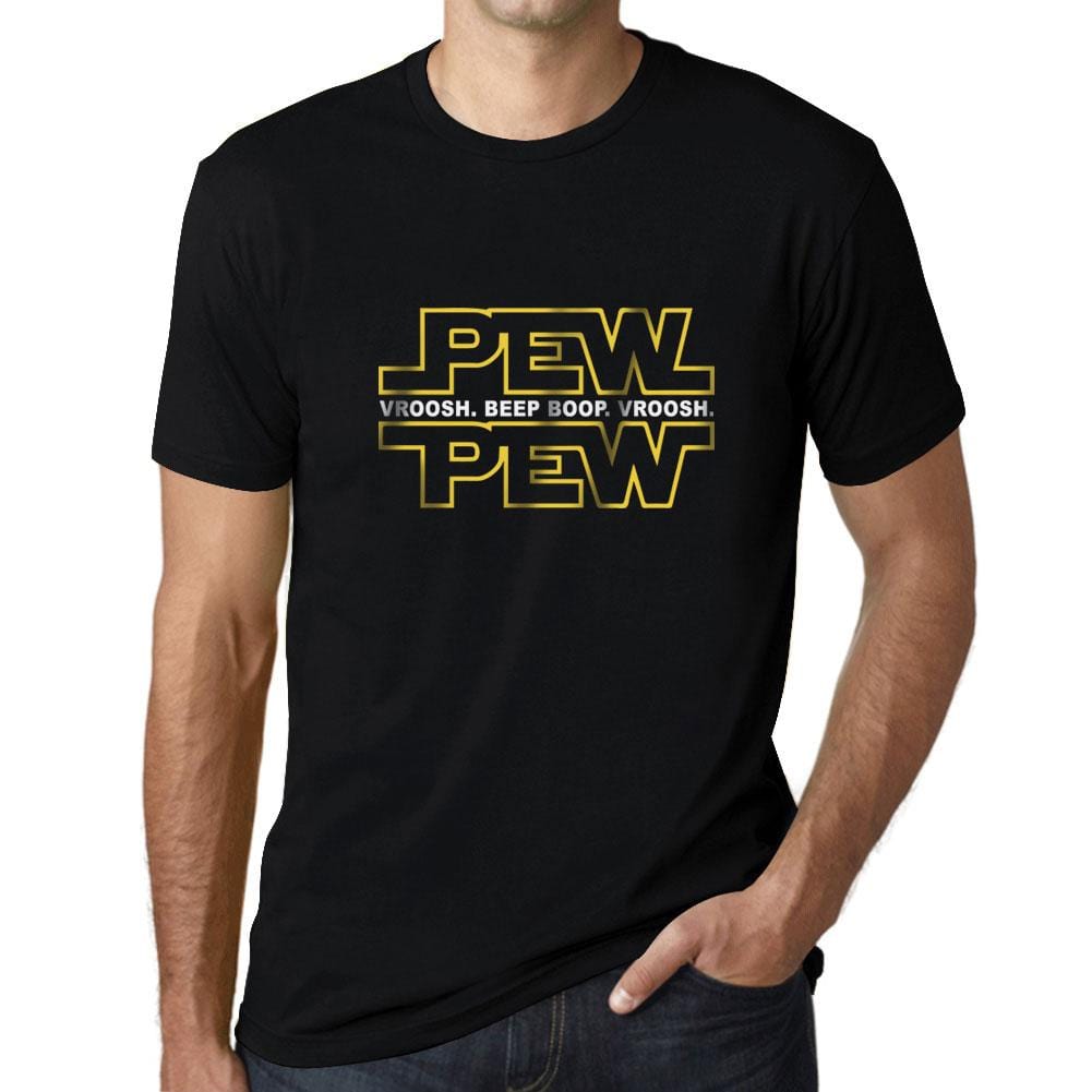 Graphic Men's Pew Pew T-Shirt Yellow Letter Print Tee Deep Black - Ultrabasic
