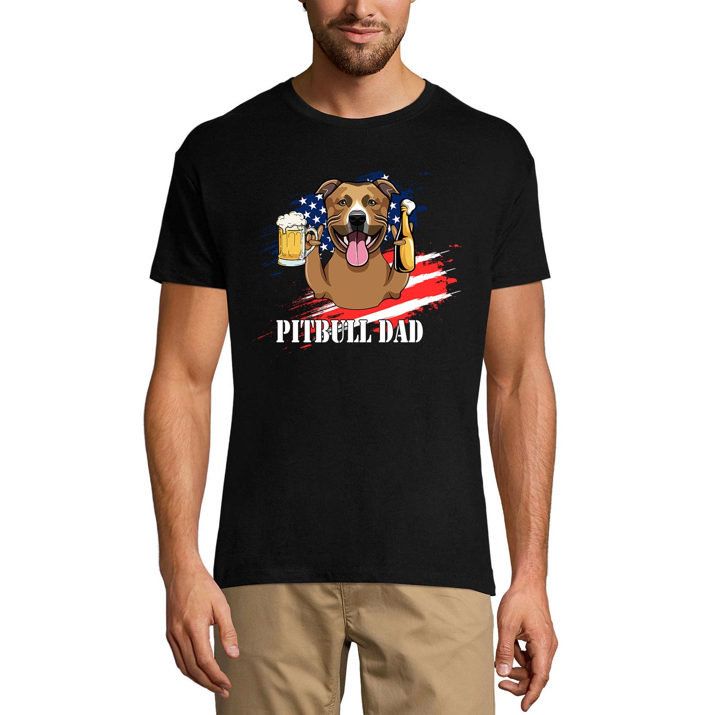 ULTRABASIC Men's Novelty T-Shirt Pitbull Dad - American Dog Beer Lover Tee Shirt