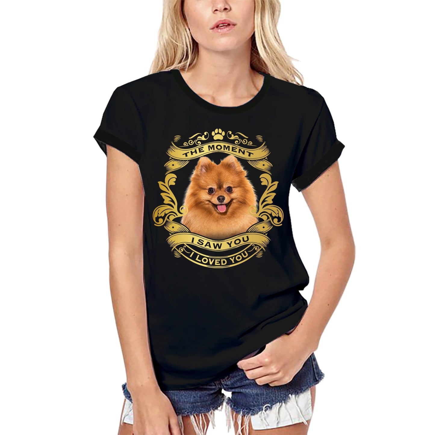 ULTRABASIC Damen Bio-T-Shirt Pomeranian Dog – Moment I Saw You I Loved You Welpen-T-Shirt für Damen