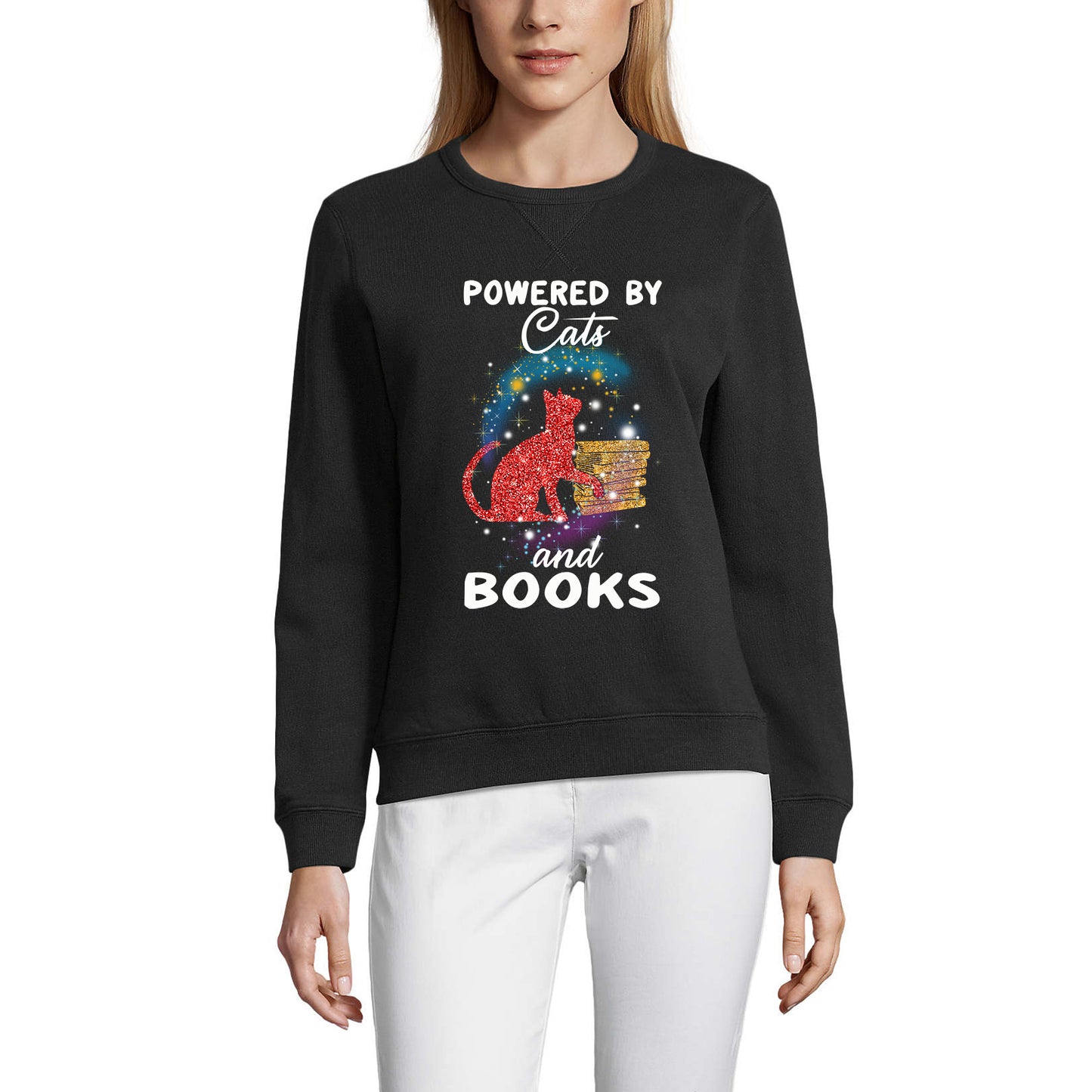 ULTRABASIC Women's Sweatshirt Powered By Cats and Books - Cat Lovers