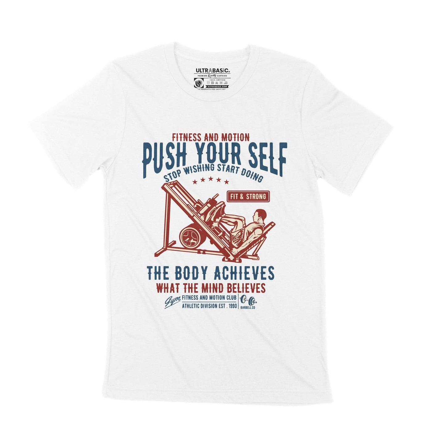 ULTRABASIC Men's T-Shirt Fitness and Motion Push Your Self - Gym Motivational Tee Shirt