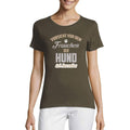 Women’s Short Sleeved T-Shirt Vorsicht vor dem Frauchen der Hund ist Harmlos Military Green