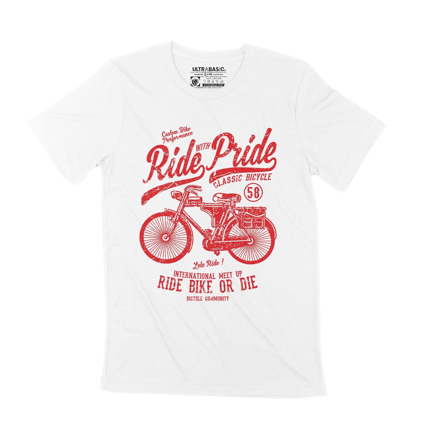 ULTRABASIC Herren T-Shirt Ride With Pride – Klassisches Fahrrad – Ride Bike or Die T-Shirt