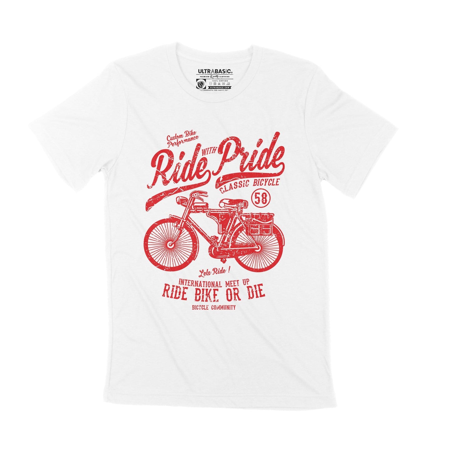 ULTRABASIC Men's T-Shirt Ride With Pride - Classic Bicycle - Ride Bike or Die Tee Shirt
