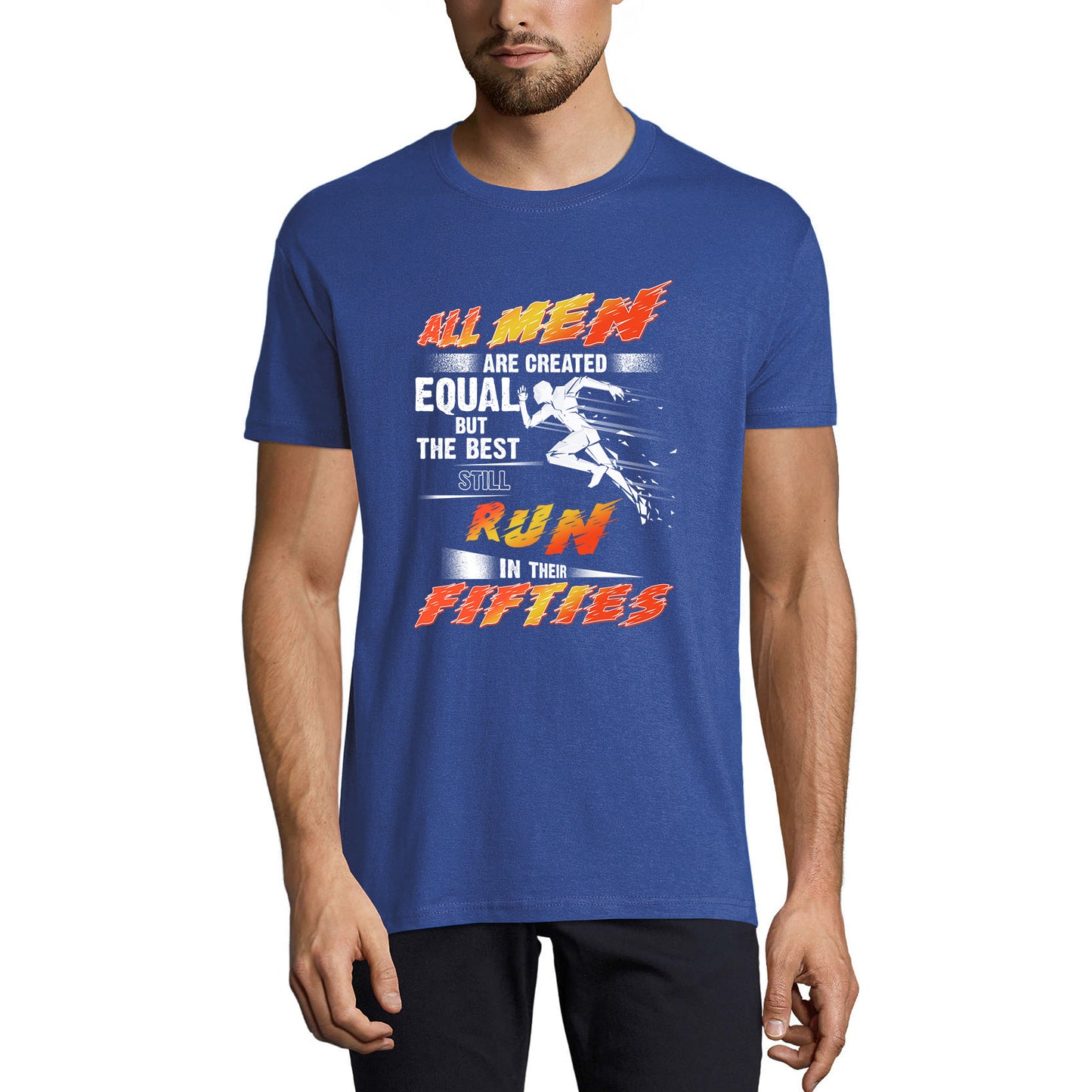 ULTRABASIC Men's T-Shirt All Men are Created Equal but Best Still Run in Their Fifties - Birthday Runner Tee Shirt