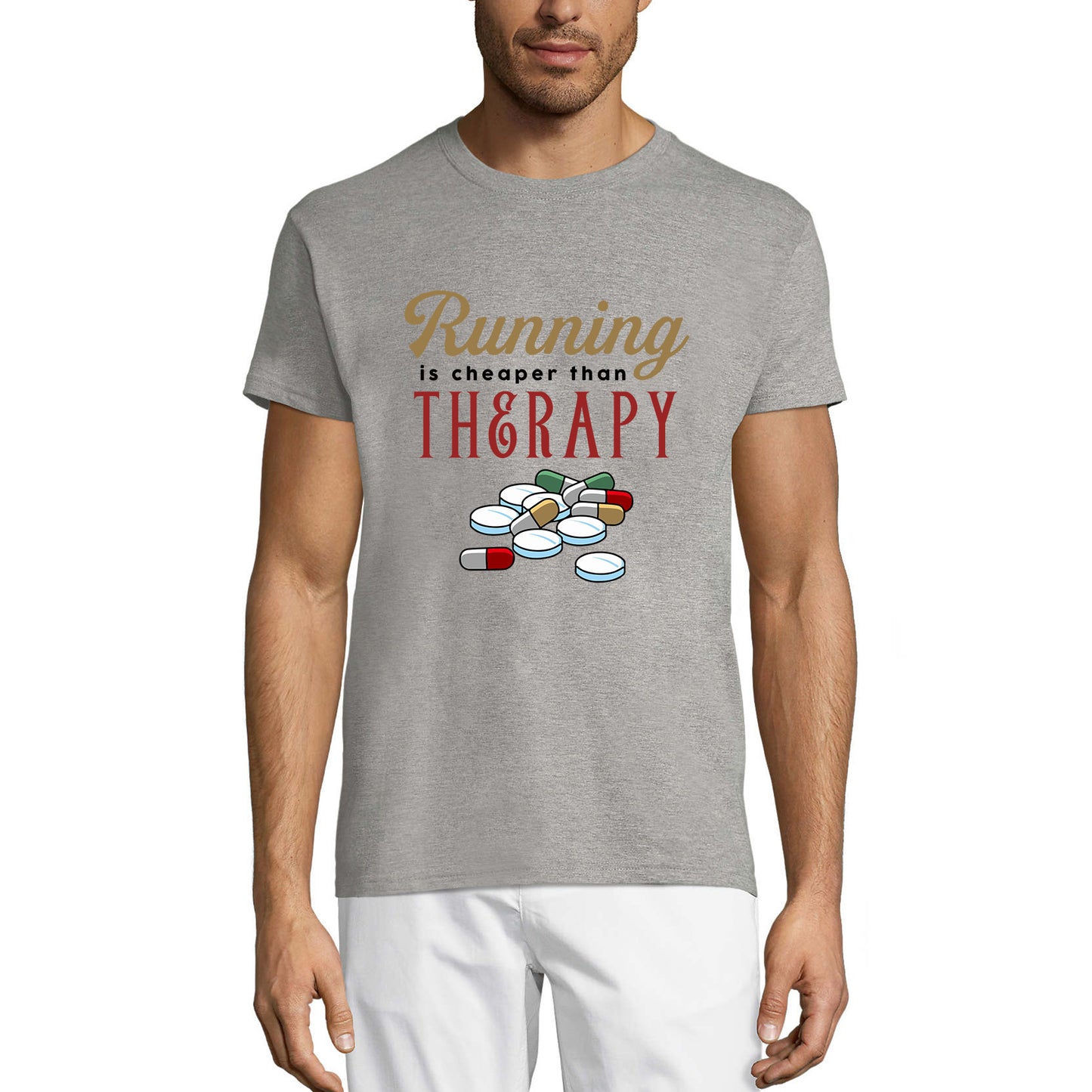 ULTRABASIC Herren-T-Shirt „Laufen ist billiger als Therapie – lustiges Läufer-T-Shirt“.