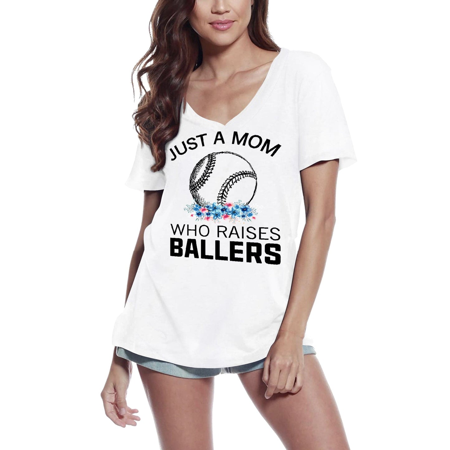 ULTRABASIC Damen-T-Shirt „Just a Mom Who Raises Ballers“ – Baseball-Mutter-T-Shirt