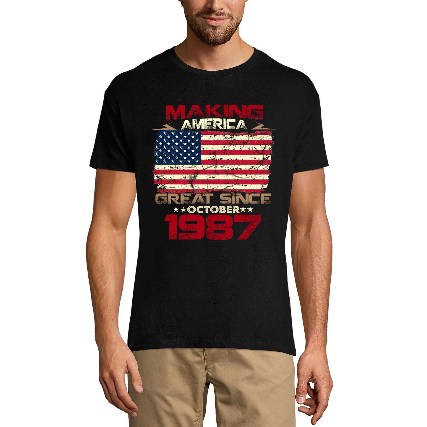ULTRABASIC Men's T-Shirt Making America Great Since October 1987 - Funny US Flag 34th Birthday Gift Tee Shirt