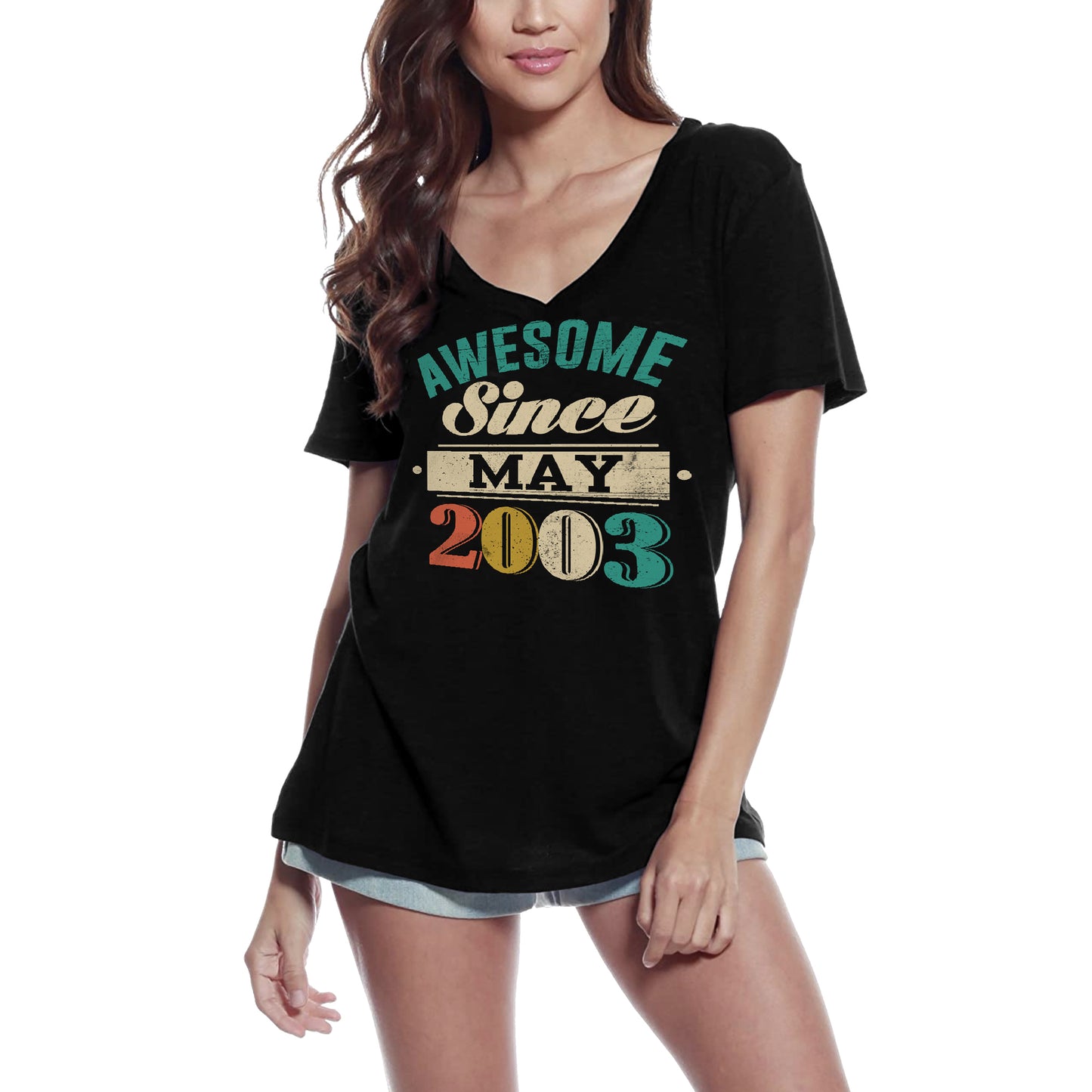 ULTRABASIC Women's Vintage T-Shirt Awesome Since May 2003 - Gift for 17th Birthday Tee Shirt