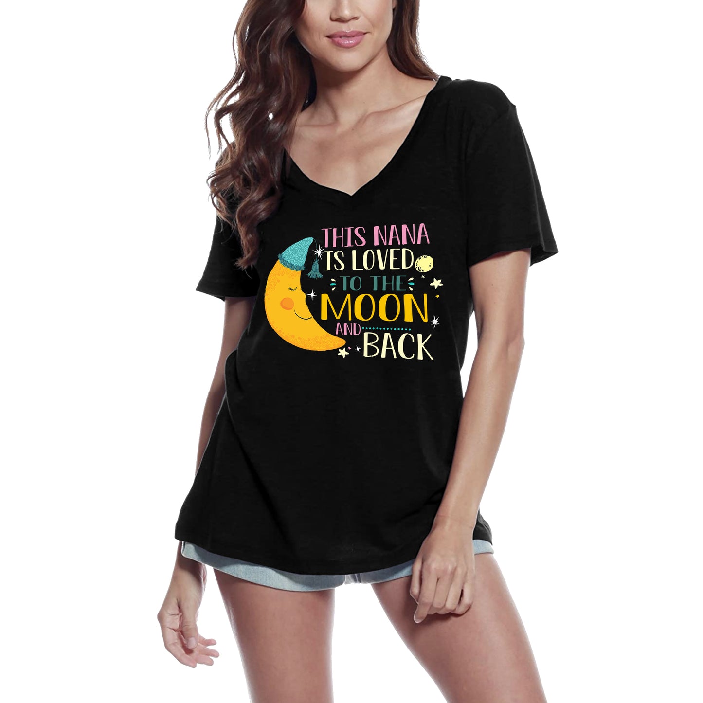 ULTRABASIC Women's V-Neck T-Shirt This Nana Is Loved To The Moon and Back - Funny Quote