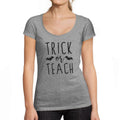 ULTRABASIC - Graphic Women's Trick Or Teach T-Shirt Cute Casual Fall Halloween Tee Tops Grey Marl
