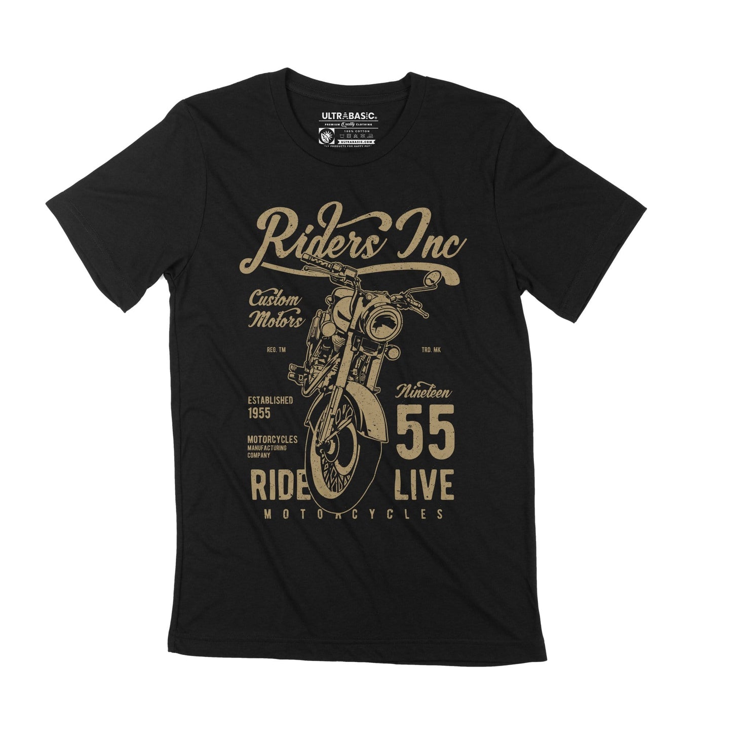 ULTRABASIC Live Ride Motorcycles Men's T-Shirt - Custom Motors Established 1955 life behind bars engine mechanic clothes classic oldtimer clothing outdoor fashion victory outfits usa guy apparel unisex motorbike genuine motorcycle merchandise highway bike speed street casual fast dad fathers day racer slogan graphic present