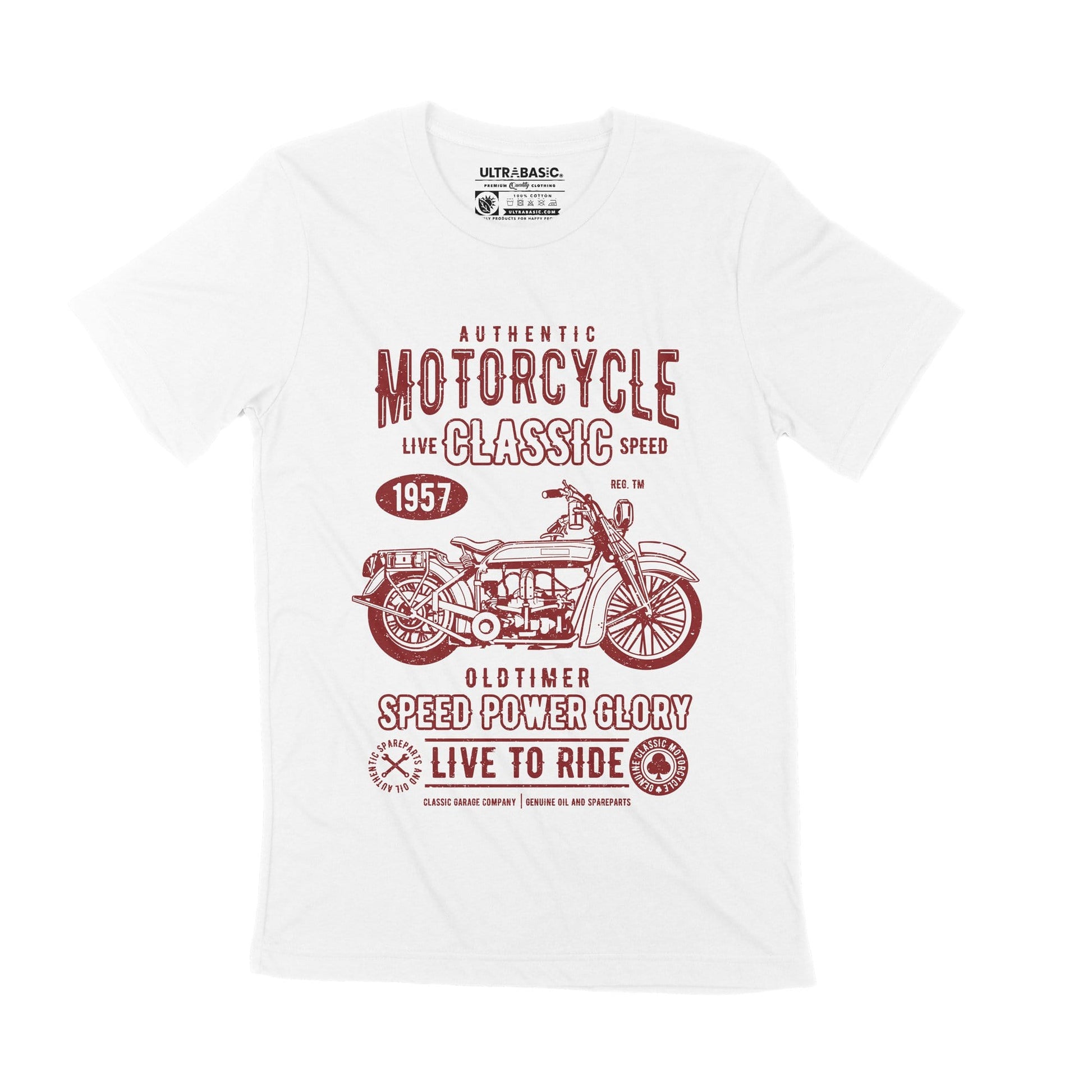 ULTRABASIC Men's T-Shirt Authentic Motorcycle Classic 1957 - Vintage Biker Tee  life behind bars engine ride mechanic clothes oldtimer clothing outdoor fashion victory hot rod outfits usa guy apparel tees unisex motorbike genuine motorcycles merchandise highway biker speed street casual fast dad fathers day racer slogan