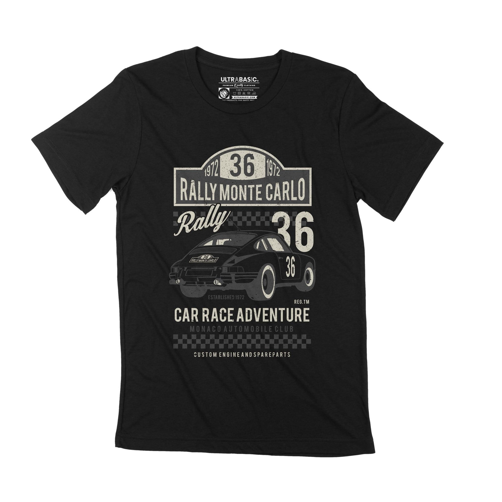 ULTRABASIC Men's T-Shirt Automobile Monte Carlo Rally 1972 - Car Race Adventure  custom engine offroad clothing merch fathers day dad apparel merchandise outdoor mechanic victory outfit road tees unisex genuine fast driving casual womens christmas present novelty unisex classic guys adult casual history design formula club