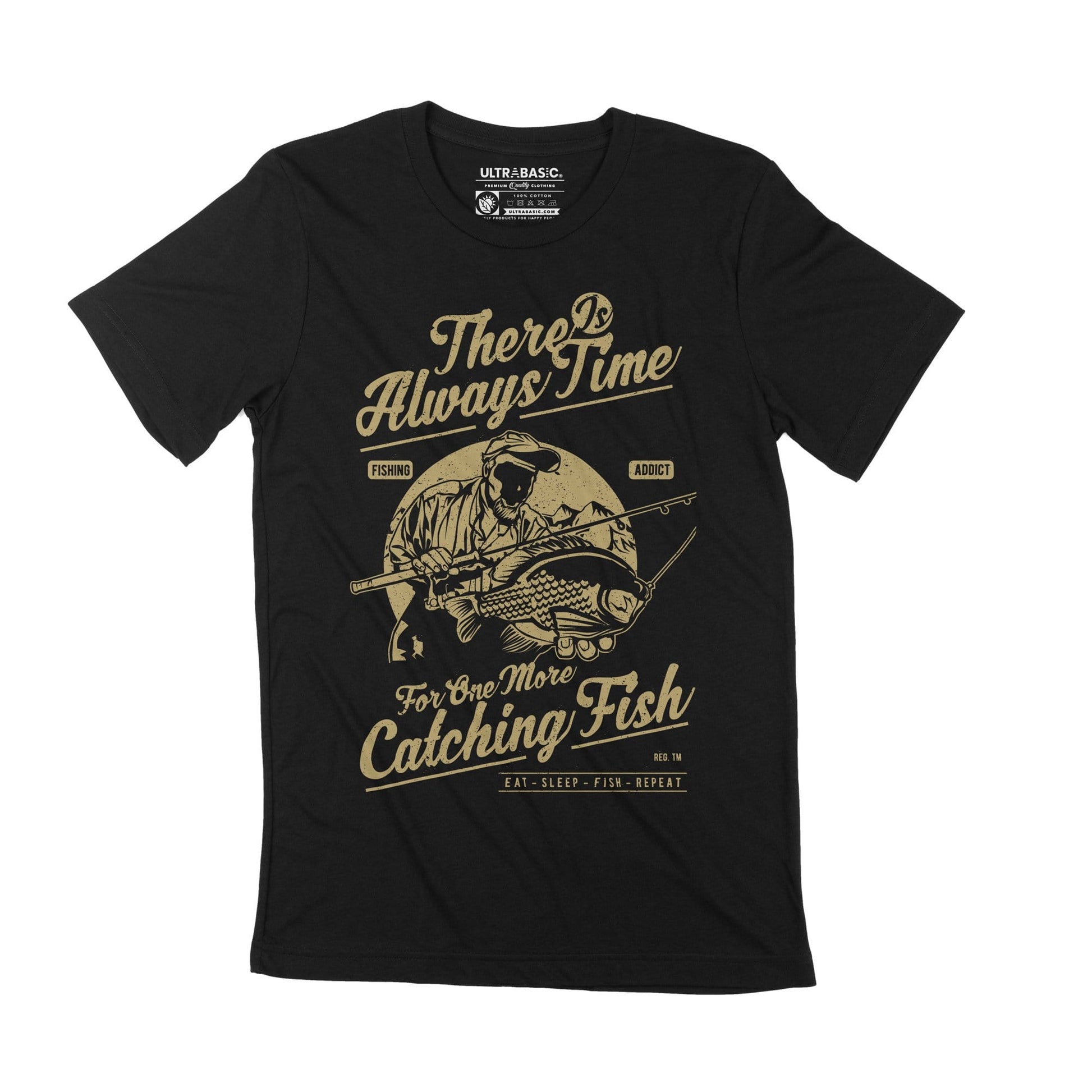 ULTRABASIC Men's T-Shirt One More Catching Fish - Fishing Addict Graphic Tee angler present fisher fathers day captain fisherwoman boat dad vacation funny husband grandpa quotes apparel mercandise letter clothing womens christmas novelty unisex classic guys hooker adult casual outfits print dad brother sport
