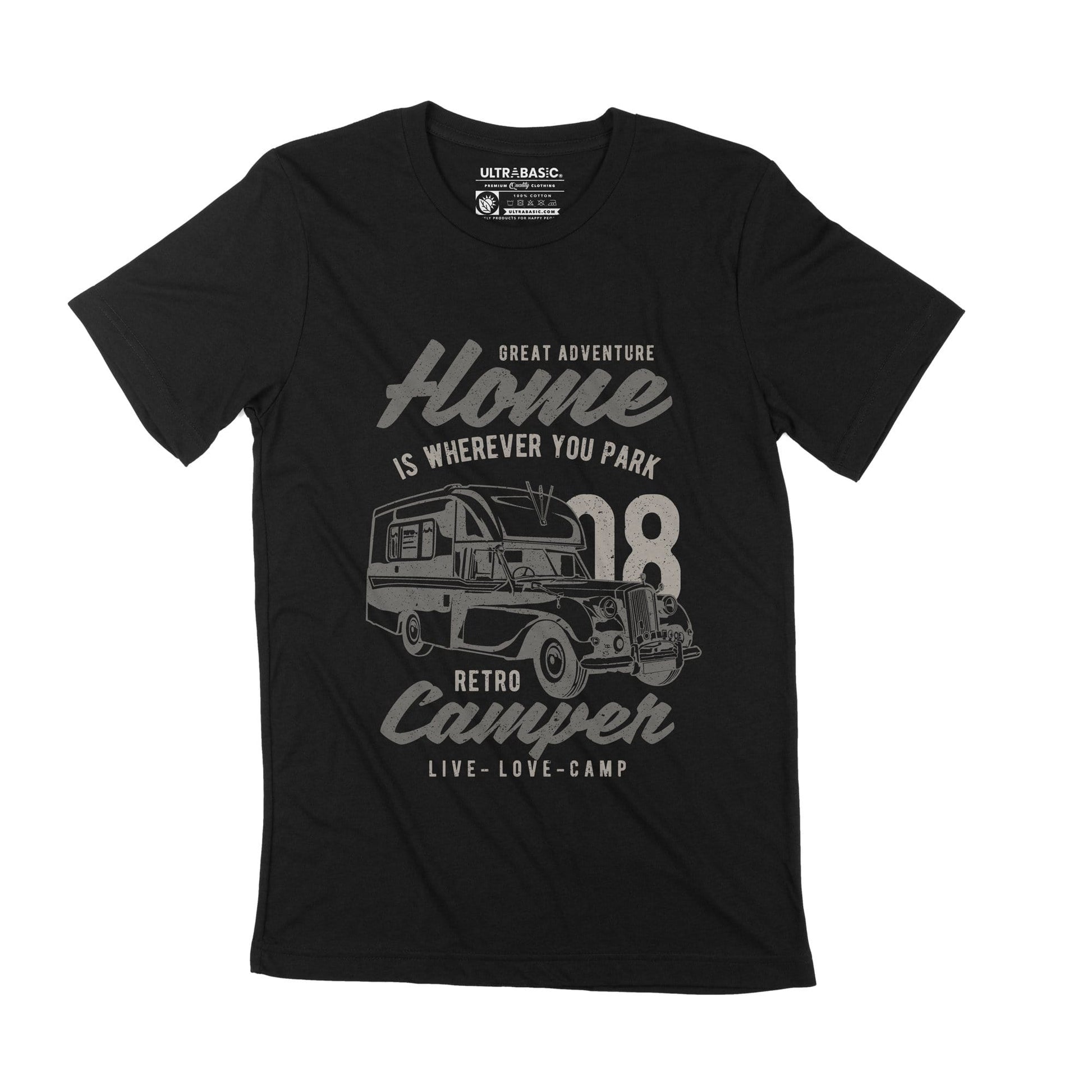 ULTRABASIC Men's T-Shirt Retro Camper - Live Love Camp Advanture Graphic Tee  family mountain happy clothing womens glamping weekend tees apparel ideas humor clothes classic clothing merchandise vw bus hippie van cool joy letter printed slogan casual outdoor nature fashion christmas love trip travel fathers day youth