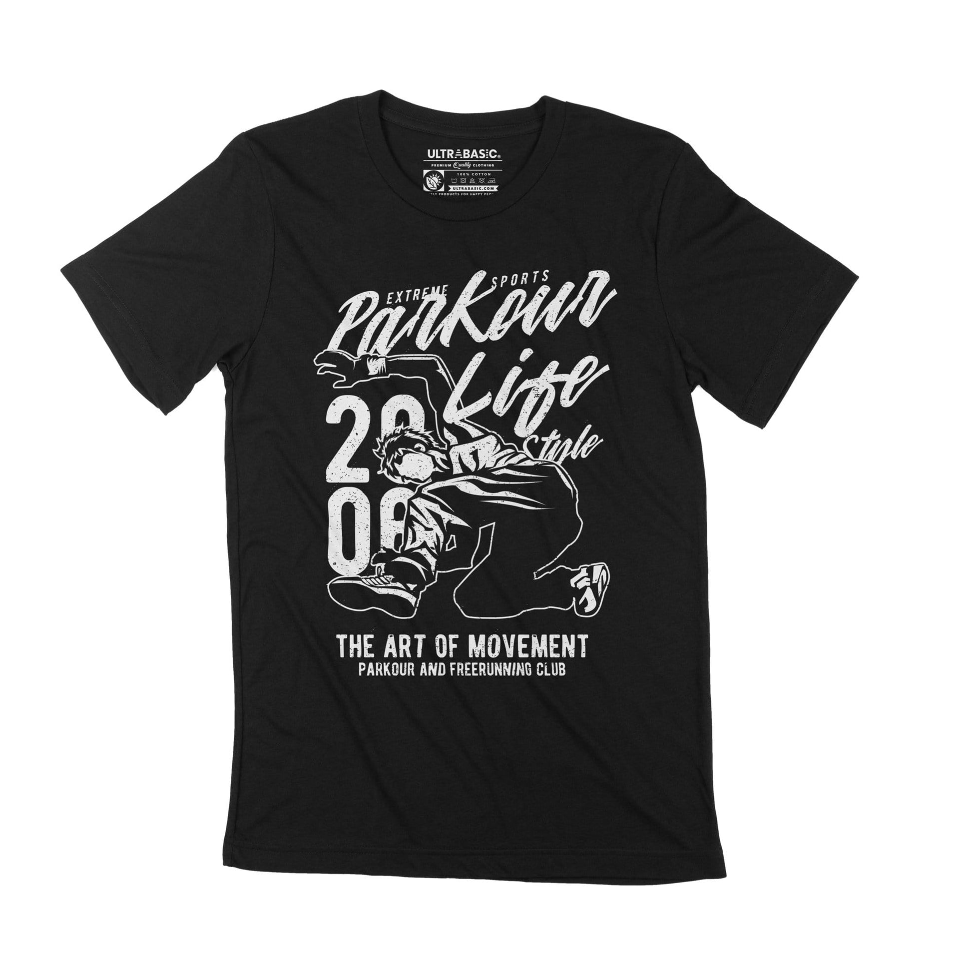 ULTRABASIC Parkour Lifestyle Men's T-Shirt - Extreme Sports Graphic Tee jumping backflip ninja urban street sport fly apparel vintage mercahndise clothes tshirts clothing womens workout tees clothing christmas city freerunning freestyle skill balance novelty unisex rooftop free funny classic guys youth aldult casual 