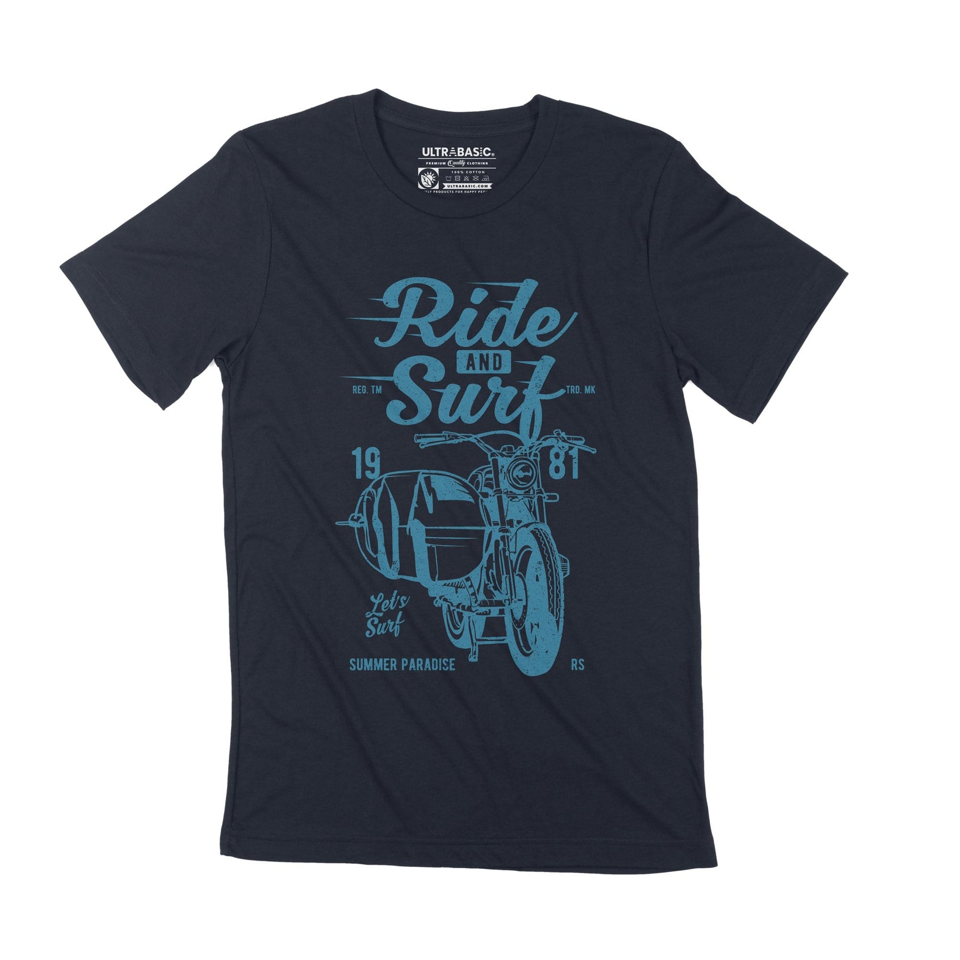 ULTRABASIC Vintage Motorcycle Men's T-Shirts - Ride and Surf Summer 1981 Tee   good vibes beach ride moto oldtimer mechanic shirt slogan classic clothing men outdoor life fashion victory outfit usa guy apparel road unisex motorbike bike genuine motorcycles merchandise highway street fathers day christmas merch speed ideas
