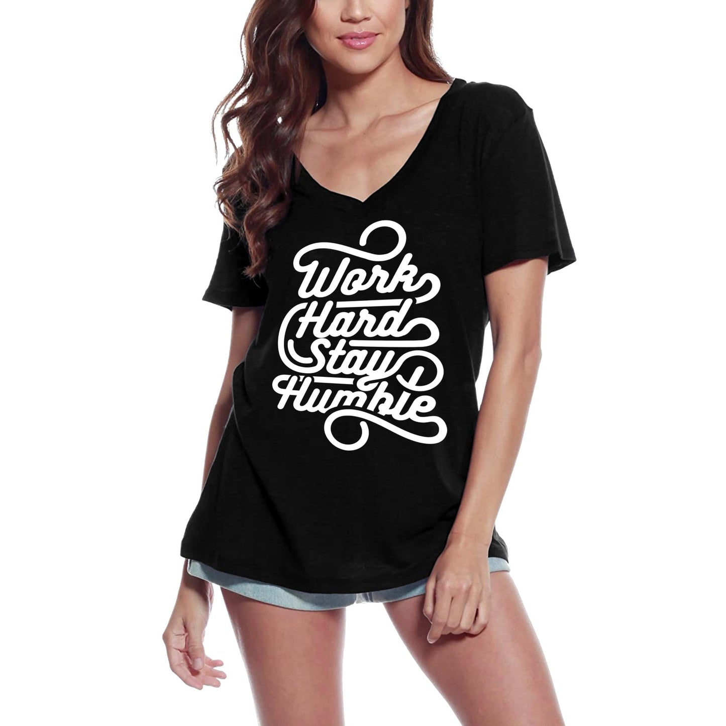 ULTRABASIC Women's T-Shirt Work Hard Stay Humble - Motivational Slogan Tee