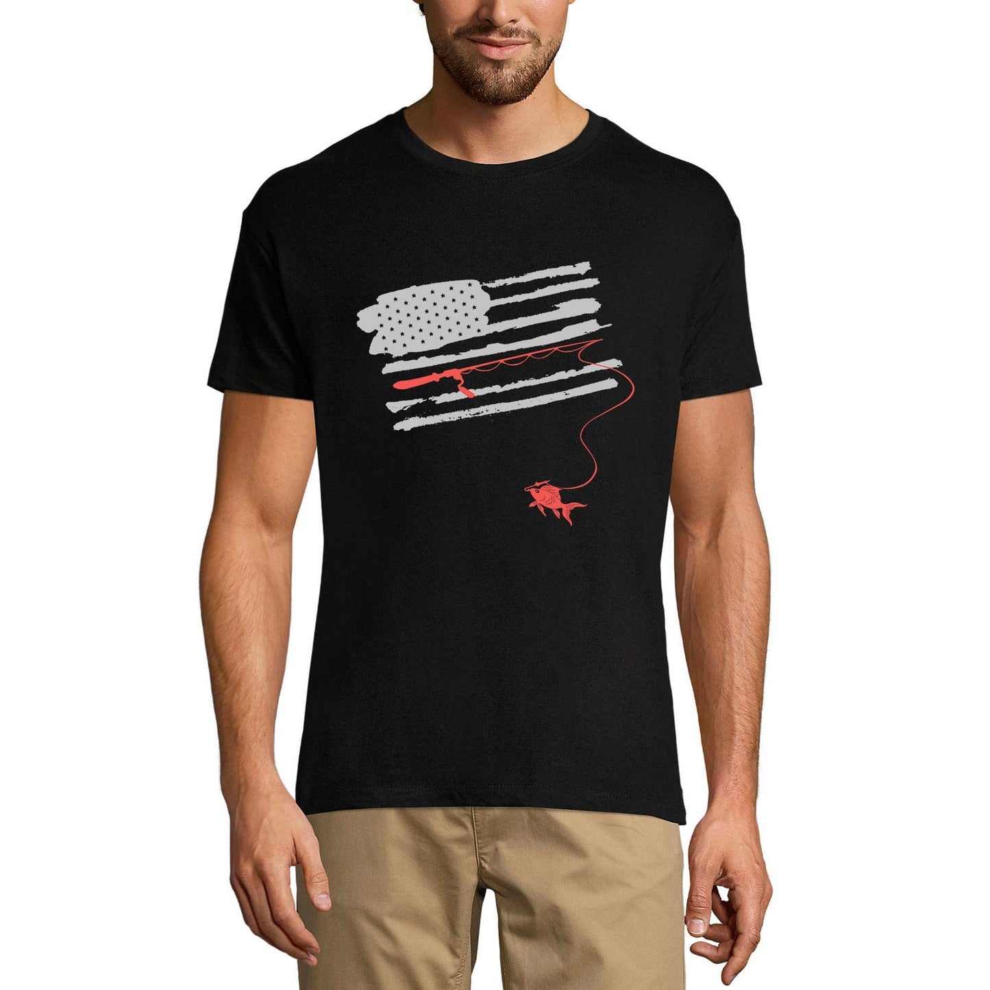 ULTRABASIC Men's Novelty T-Shirt US Flag Fishing Design - Fisherman Tee Shirt