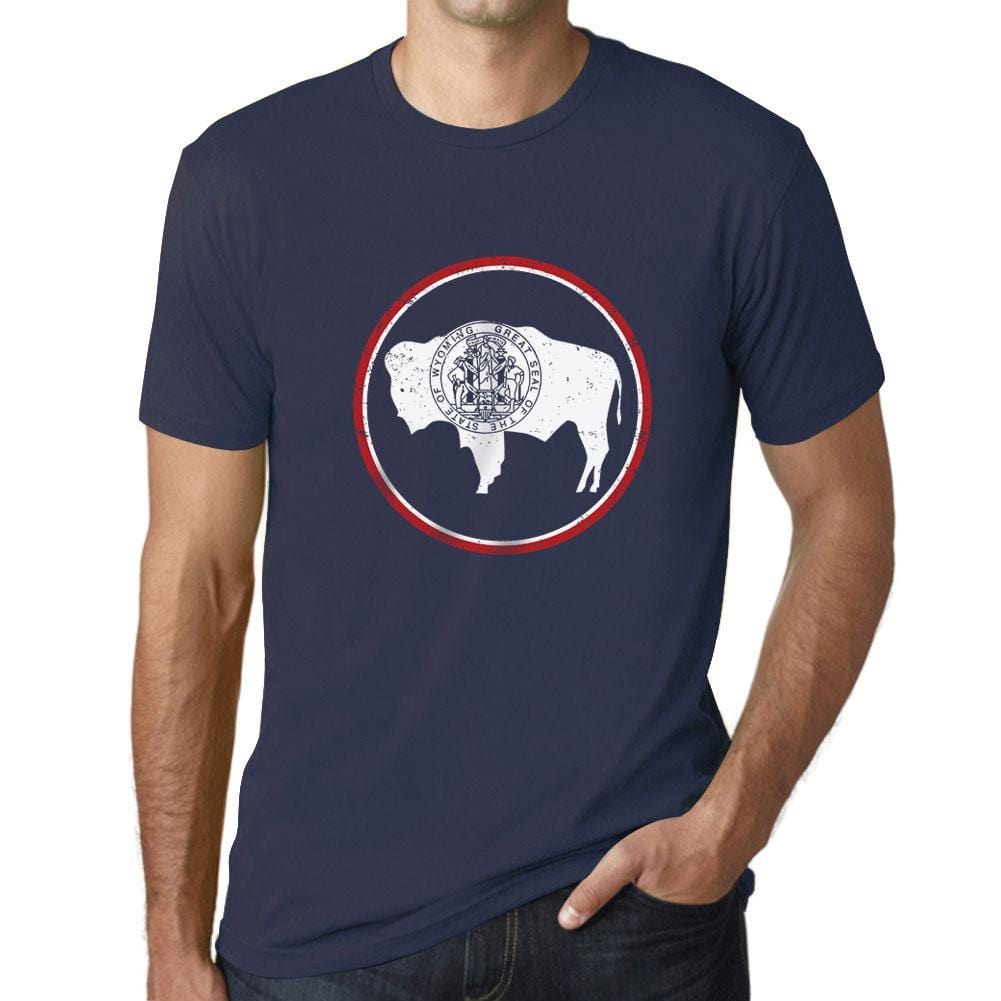 Graphic Men's Wyoming Flag T-Shirts White Print Tee French Navy - Ultrabasic