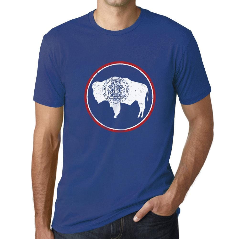 Graphic Men's Wyoming Flag T-Shirts White Print Tee Mouse Royal Blue - Ultrabasic