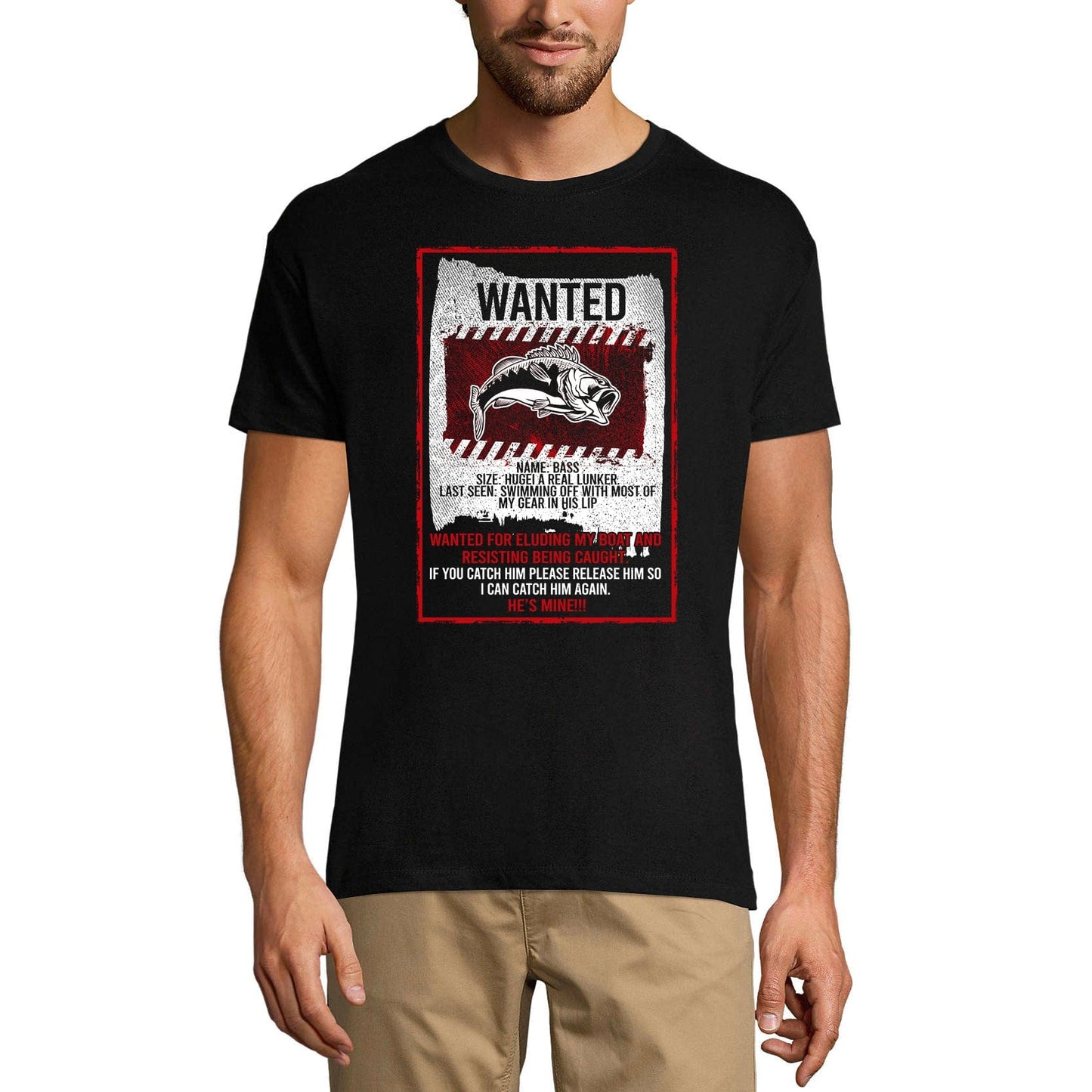 ULTRABASIC Men's Fishing T-Shirt Wanted Bass Fish - Funny Fisherman Tee Shirt