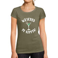 ULTRABASIC - Women's Short Sleeved T-Shirt Witches Be Sippin Halloween Cute Letter Print Tee Khaki
