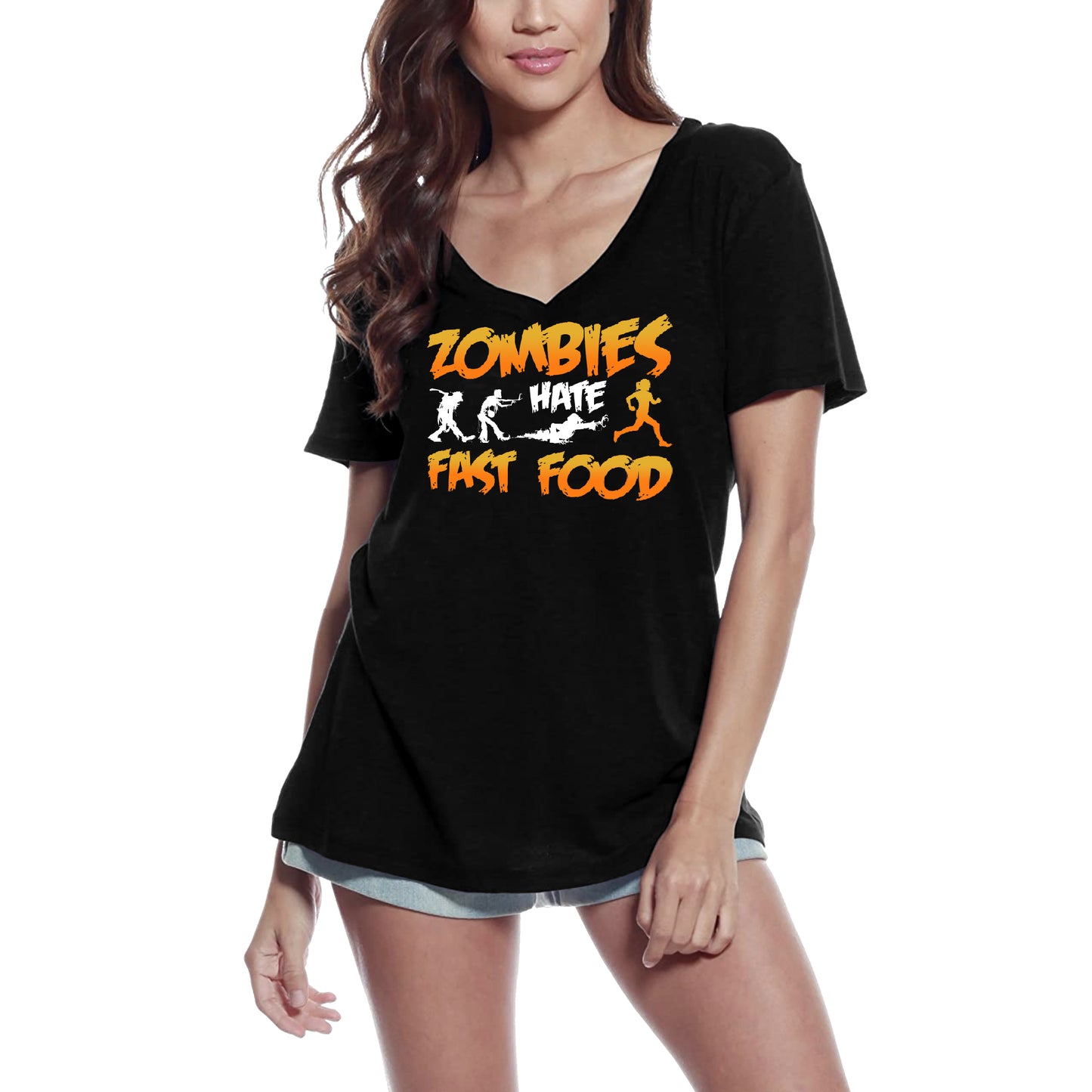 ULTRABASIC Women's T-Shirt Zombies Hates Fast Food - Funny Vintage Tee Shirt