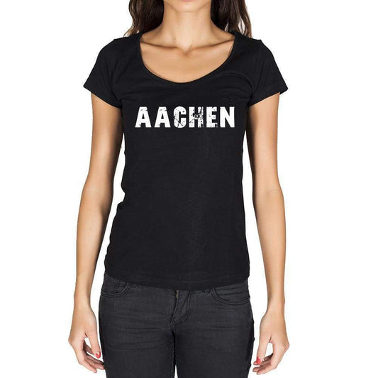Aachen German Cities Black Womens Short Sleeve Round Neck T-Shirt 00002 - Casual