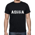 achha Men's Short Sleeve Round Neck T-shirt , 5 letters Black , word 00006