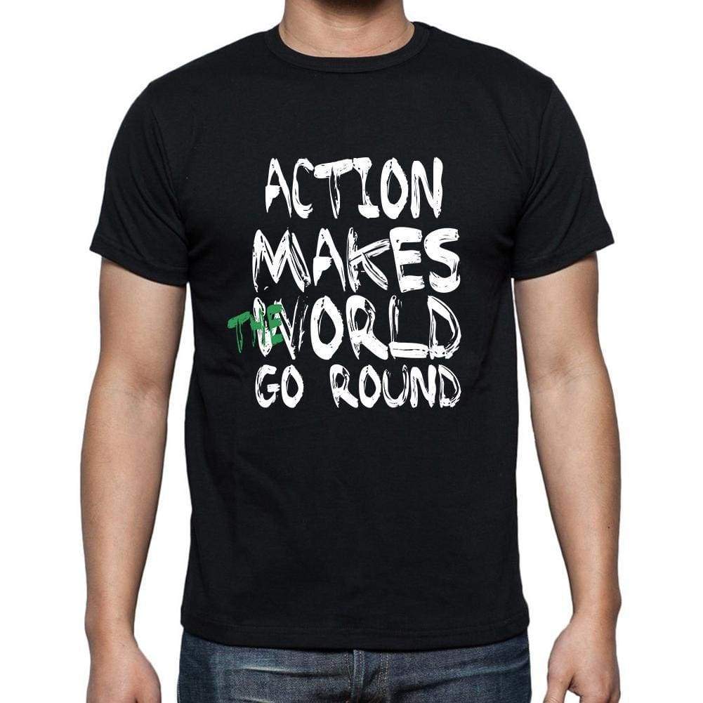 Action World Goes Round Mens Short Sleeve Round Neck T-Shirt 00082 - Black / S - Casual