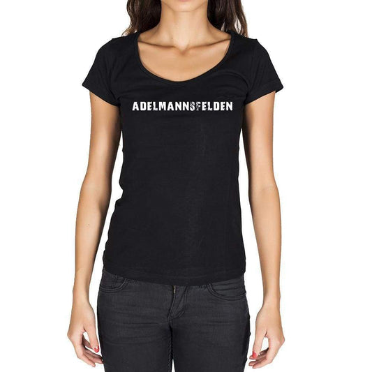 Adelmannsfelden German Cities Black Womens Short Sleeve Round Neck T-Shirt 00002 - Casual