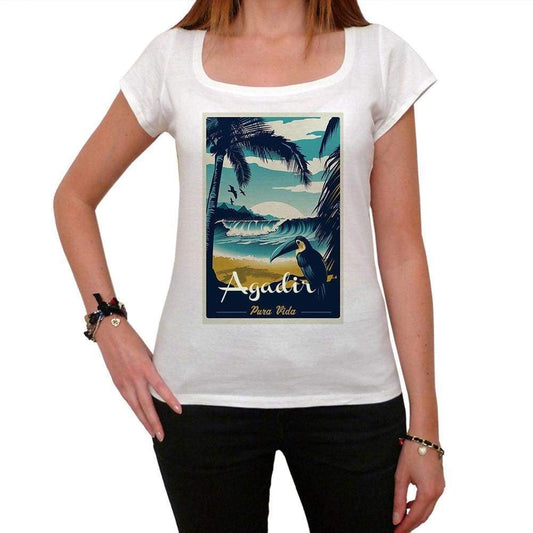 Agadir Pura Vida Beach Name White Womens Short Sleeve Round Neck T-Shirt 00297 - White / Xs - Casual