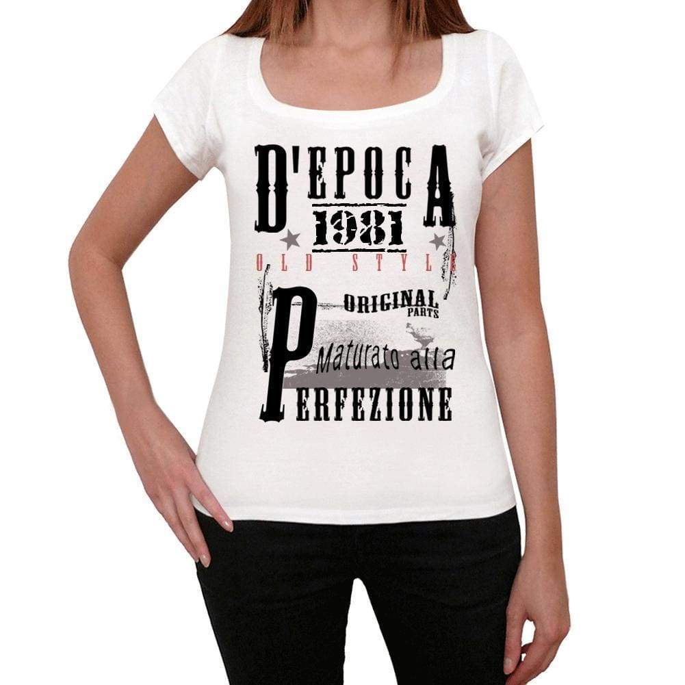 Aged To Perfection Italian 1981 White Womens Short Sleeve Round Neck T-Shirt Gift T-Shirt 00356 - White / Xs - Casual