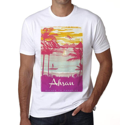 Ahsan Escape To Paradise White Mens Short Sleeve Round Neck T-Shirt 00281 - White / S - Casual