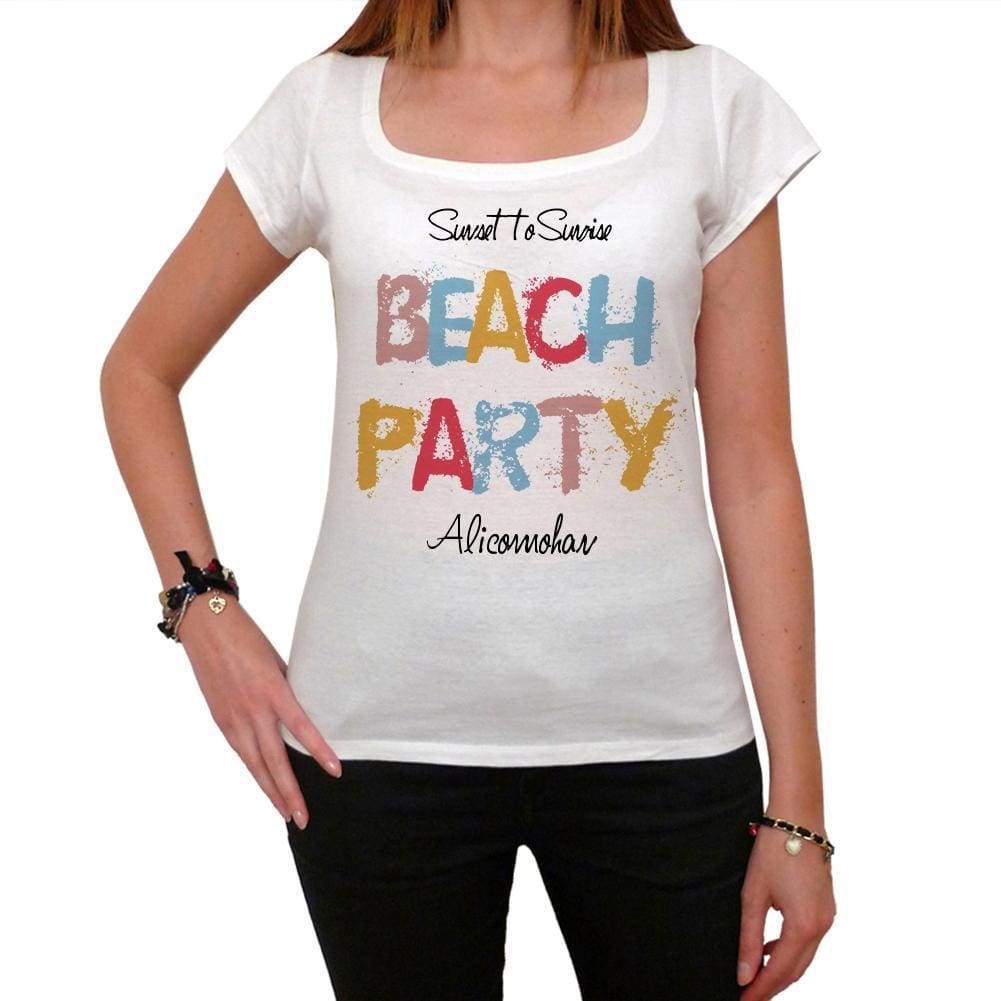 Alicomohan Beach Party White Womens Short Sleeve Round Neck T-Shirt 00276 - White / Xs - Casual