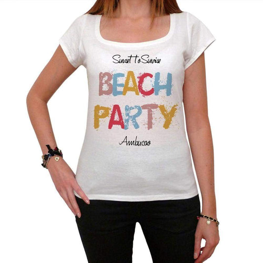 Ambucao Beach Party White Womens Short Sleeve Round Neck T-Shirt 00276 - White / Xs - Casual