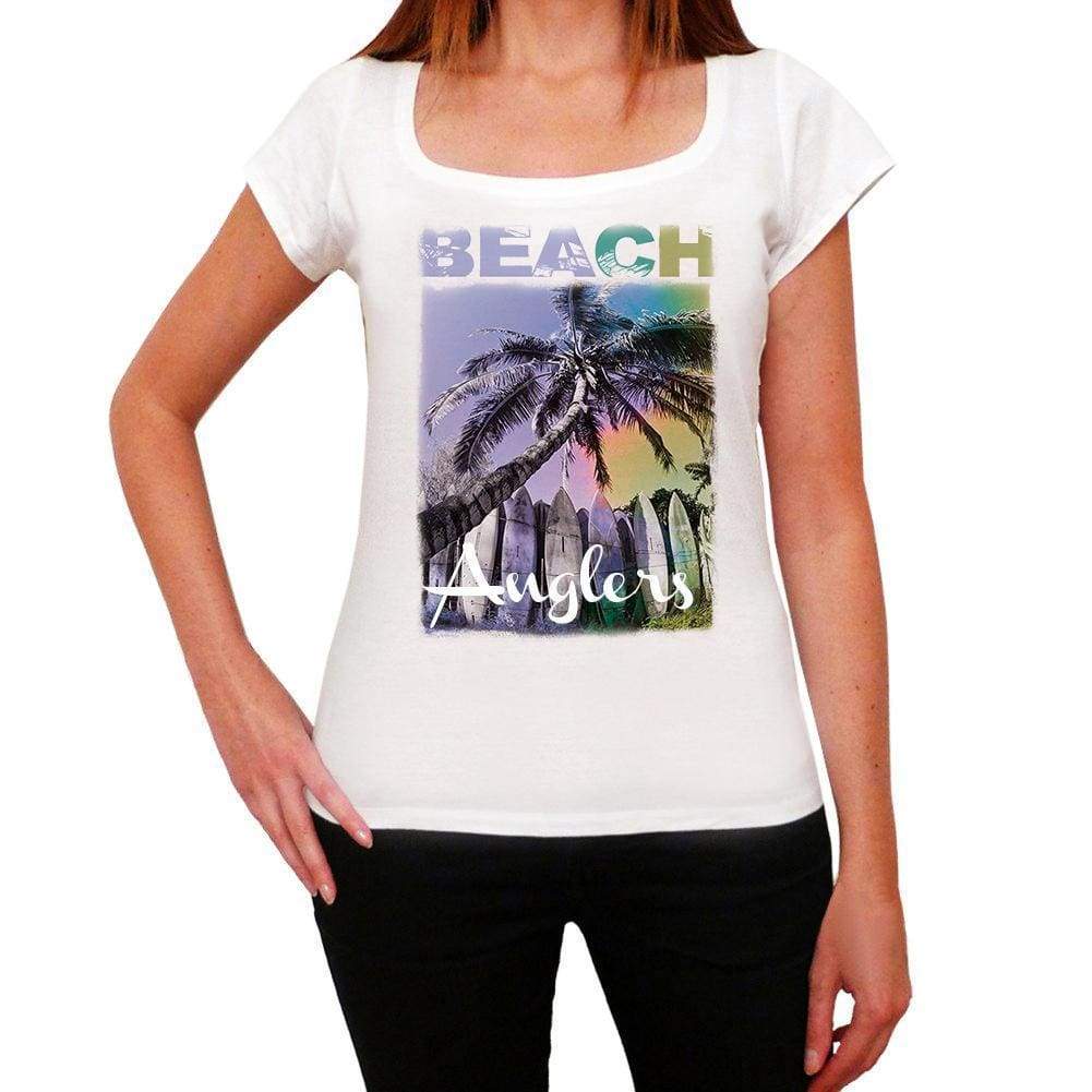 Anglers Beach Name Palm White Womens Short Sleeve Round Neck T-Shirt 00287 - White / Xs - Casual