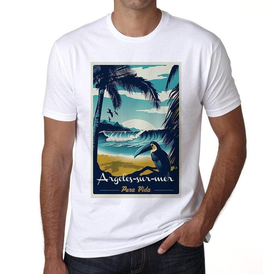 Argeles-Sur-Mer Pura Vida Beach Name White Mens Short Sleeve Round Neck T-Shirt 00292 - White / S - Casual