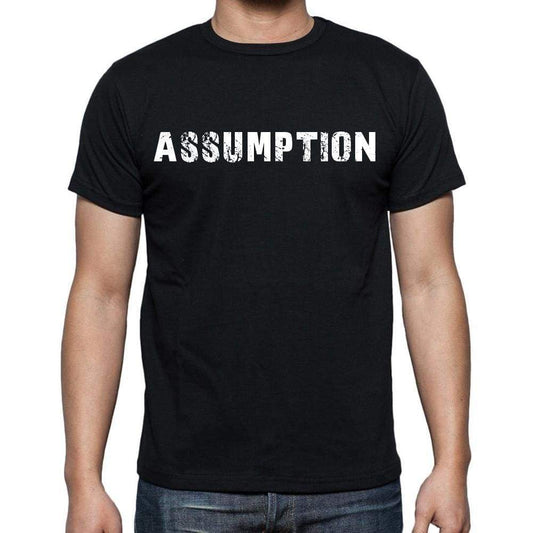 Assumption White Letters Mens Short Sleeve Round Neck T-Shirt 00007