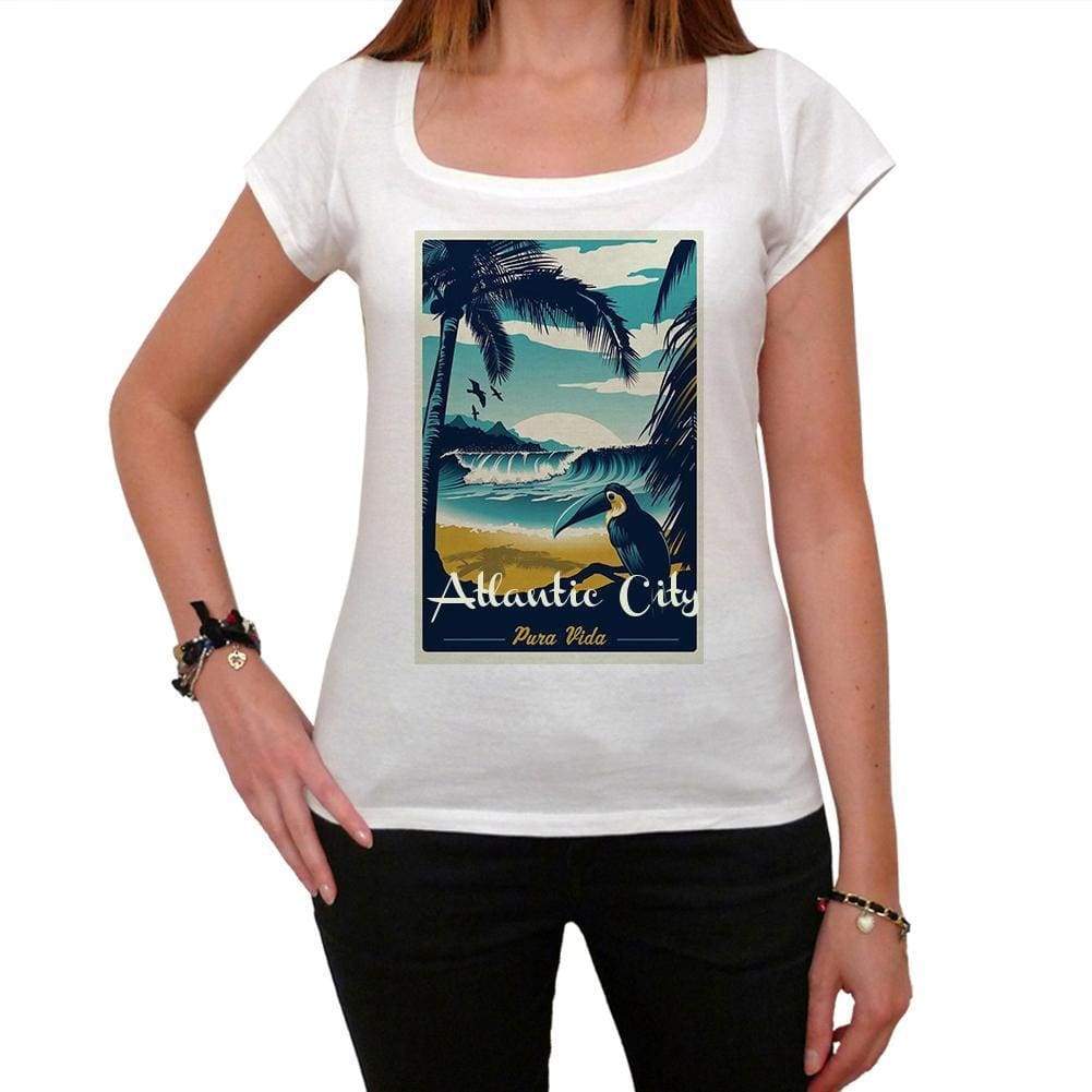 Atlantic City Pura Vida Beach Name White Womens Short Sleeve Round Neck T-Shirt 00297 - White / Xs - Casual