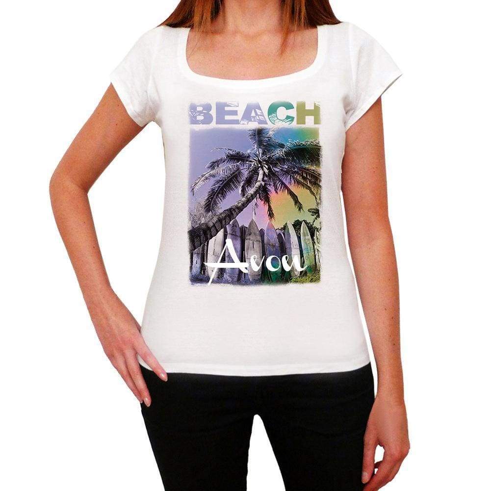 Avon Beach Name Palm White Womens Short Sleeve Round Neck T-Shirt 00287 - White / Xs - Casual