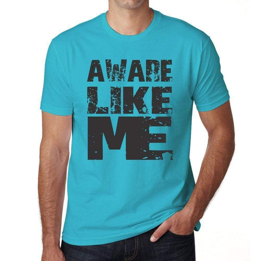 Aware Like Me Blue Grey Letters Mens Short Sleeve Round Neck T-Shirt 00285 - Blue / S - Casual