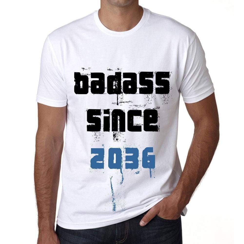 Badass Since 2036 Mens T-Shirt White Birthday Gift 00429 - White / Xs - Casual