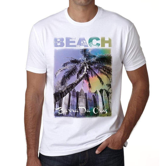 Barra Da Cruz Beach Palm White Mens Short Sleeve Round Neck T-Shirt - White / S - Casual