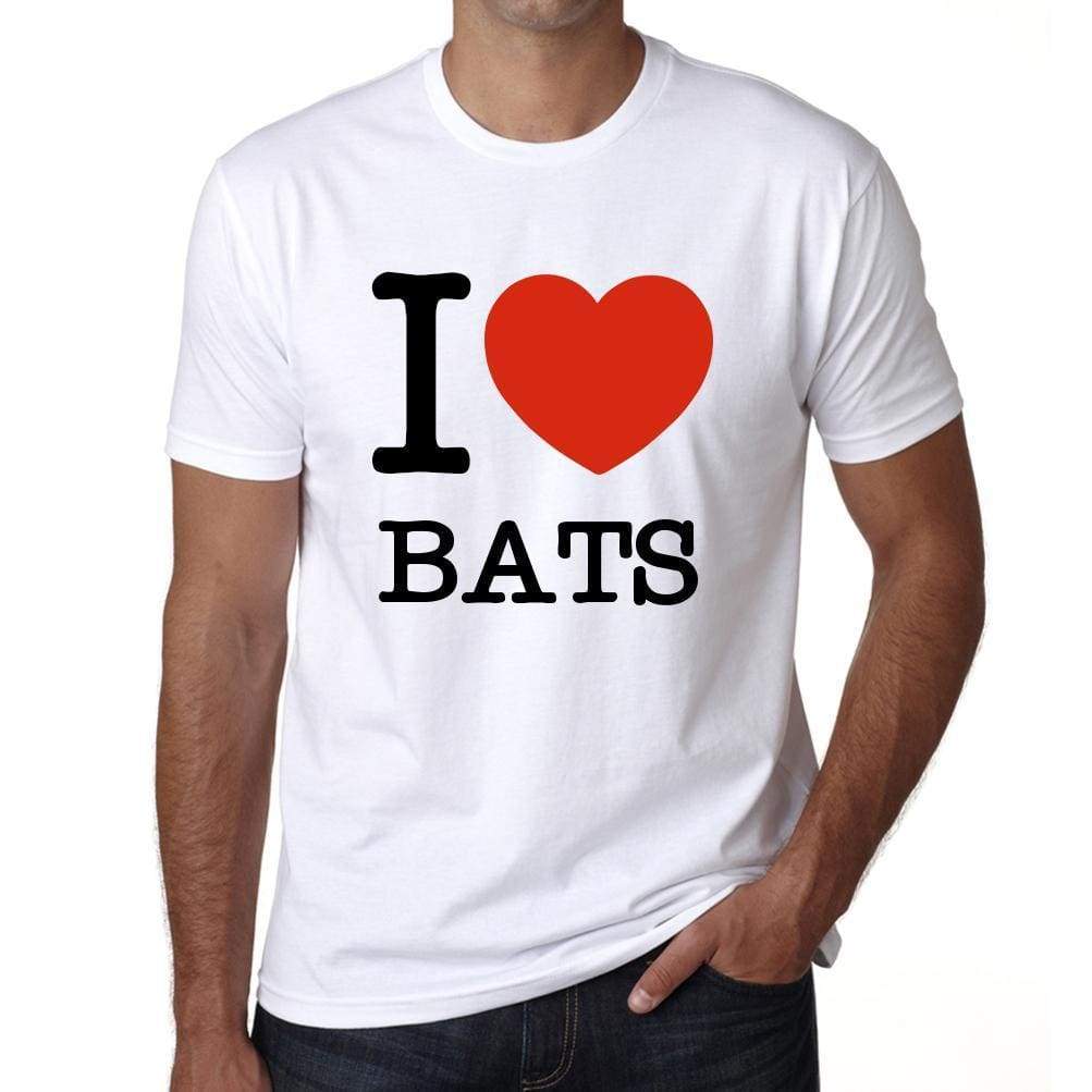 Bats I Love Animals White Mens Short Sleeve Round Neck T-Shirt 00064 - White / S - Casual