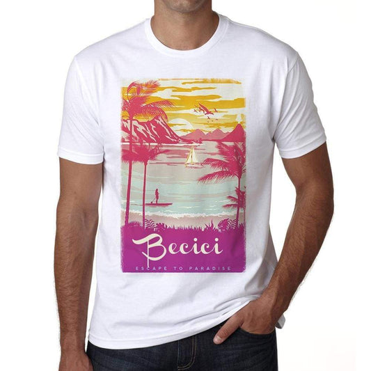 Becici Escape To Paradise White Mens Short Sleeve Round Neck T-Shirt 00281 - White / S - Casual