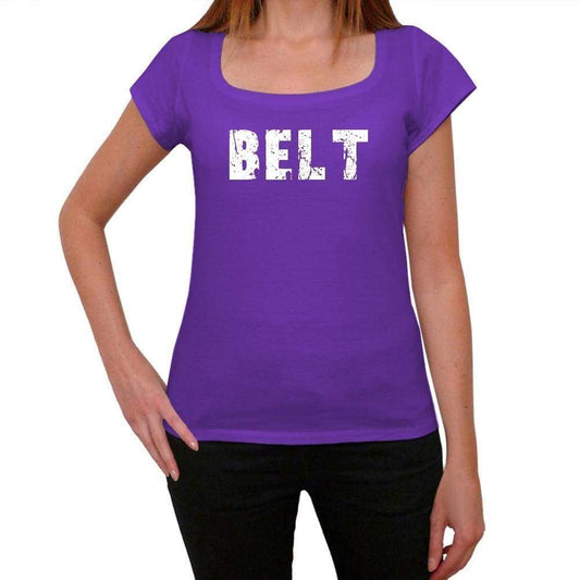 Belt Purple Womens Short Sleeve Round Neck T-Shirt 00041 - Purple / Xs - Casual