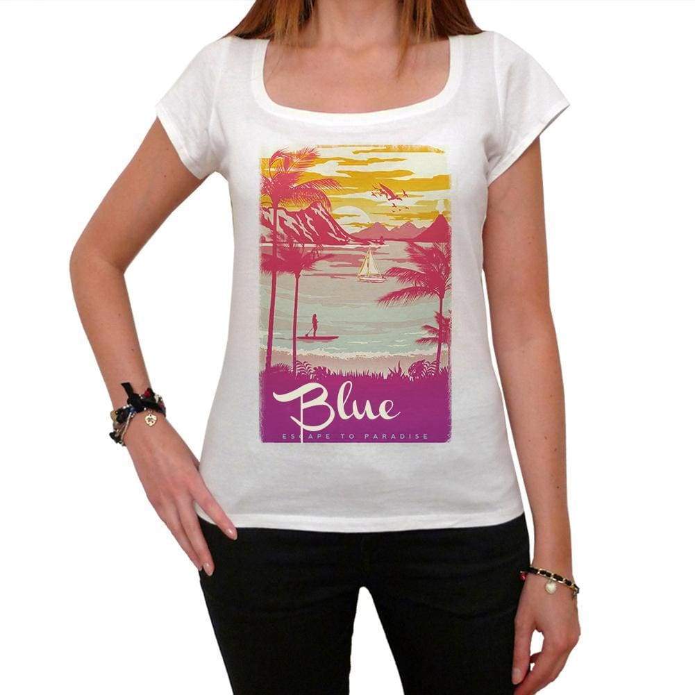 Blue Escape To Paradise Womens Short Sleeve Round Neck T-Shirt 00280 - White / Xs - Casual